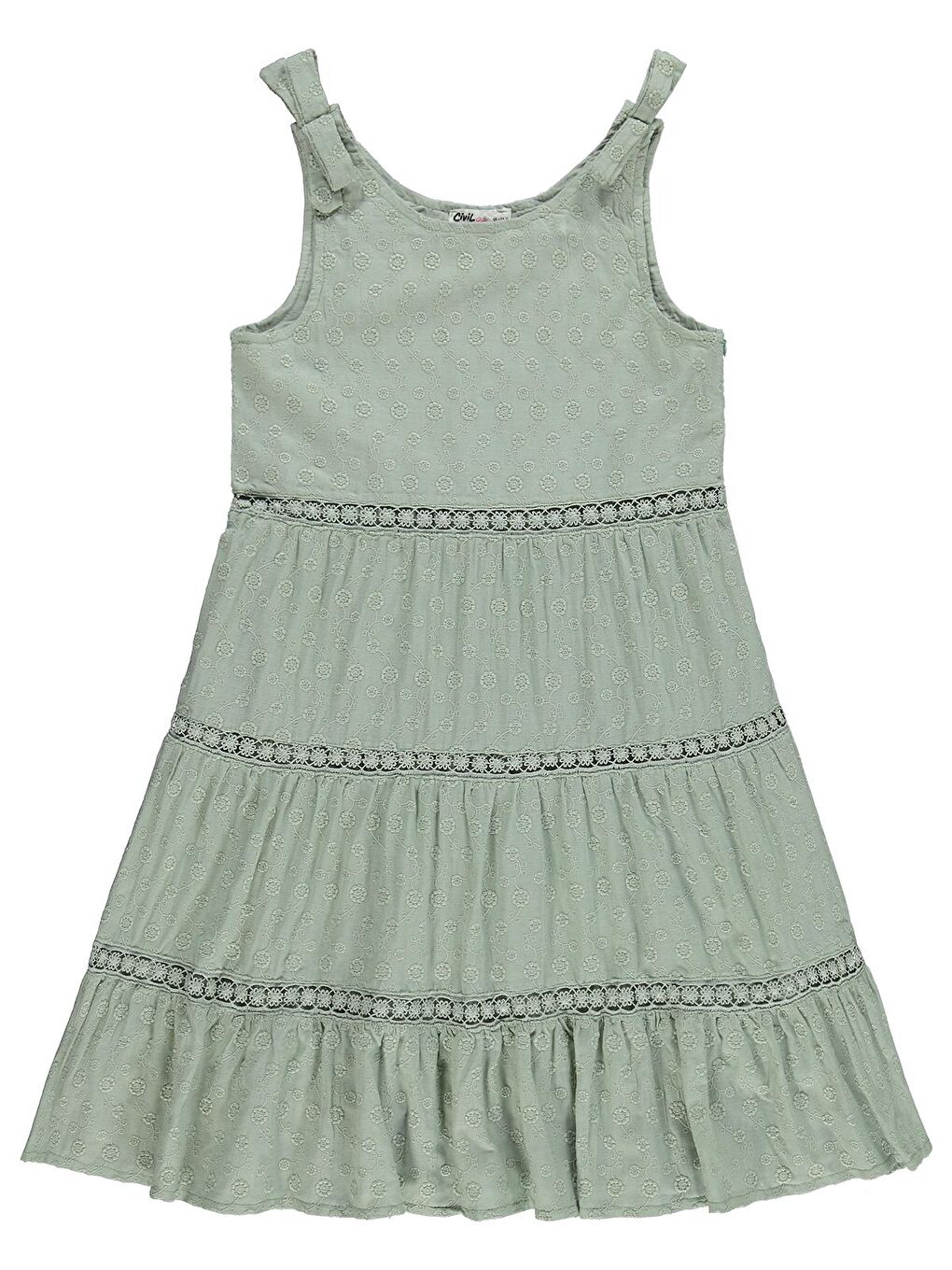Girls Omuz Fiyonklu 10-13 Yaş Elbise - Yeşil