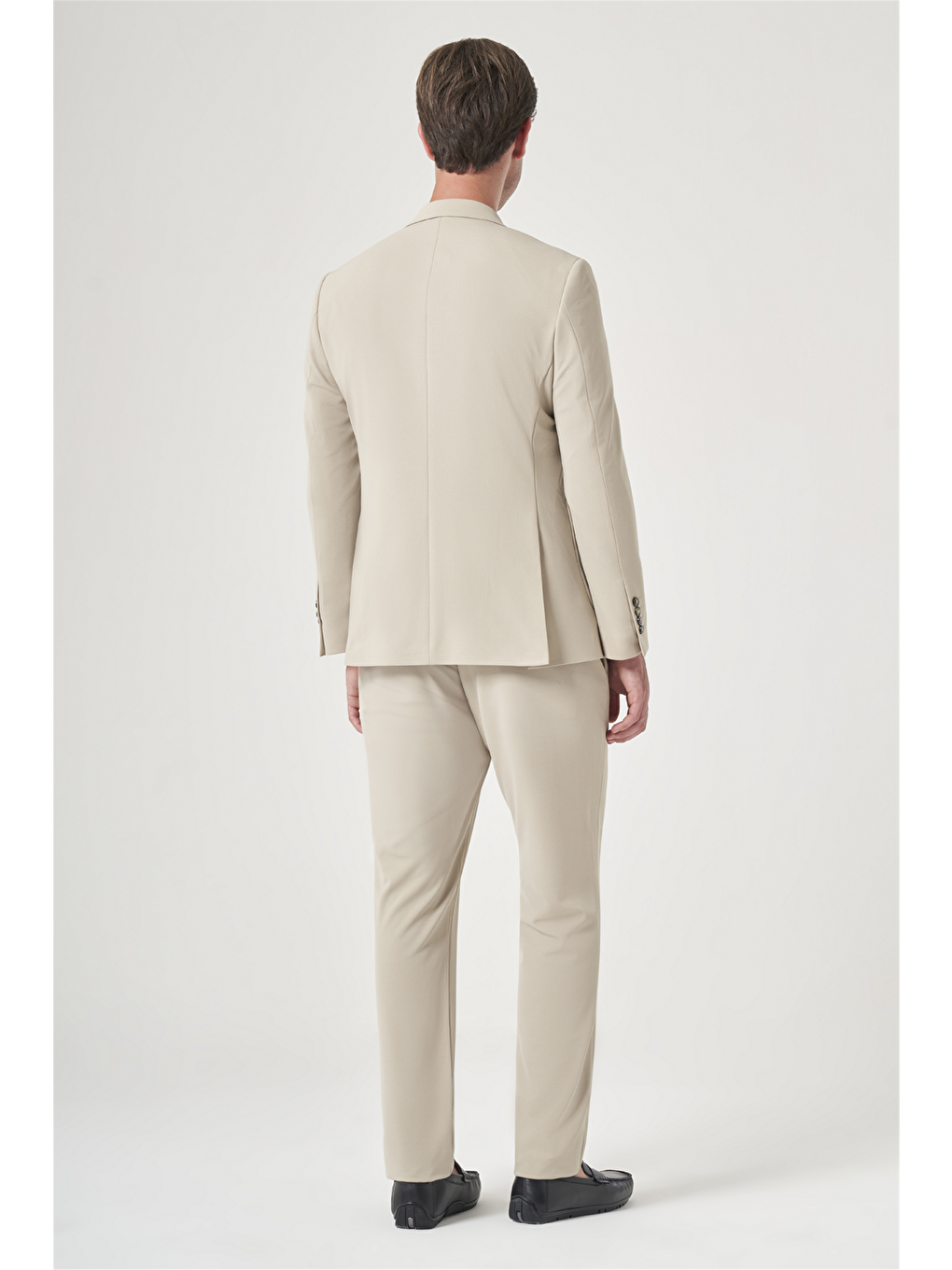 Bej Mono Yaka 6 Drop Slim Fit Beli Lastikli Takım Elbise 1001260194-4