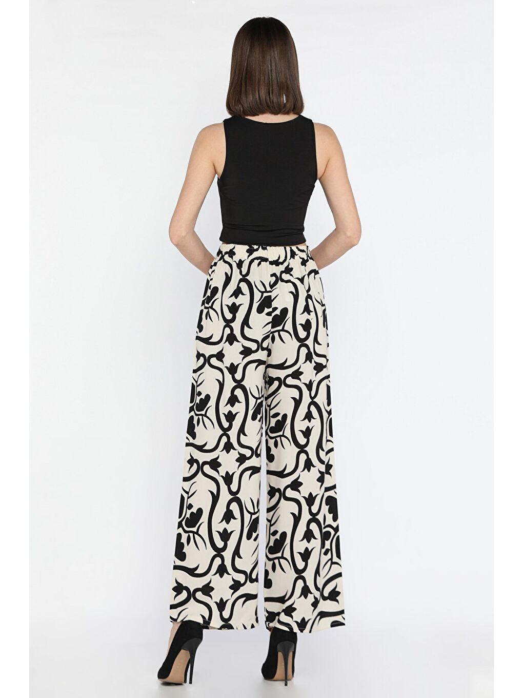 Ekru Kadın Bol Paça Viskon Yürüyüş Pantolonu-2