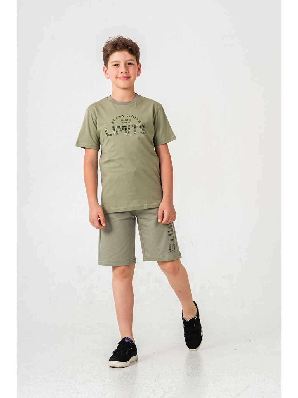 Yeşil Break Limits Fearless Nothing  Limits Baskılı Erkek Çocuk Şort - Tişört Takımı-2