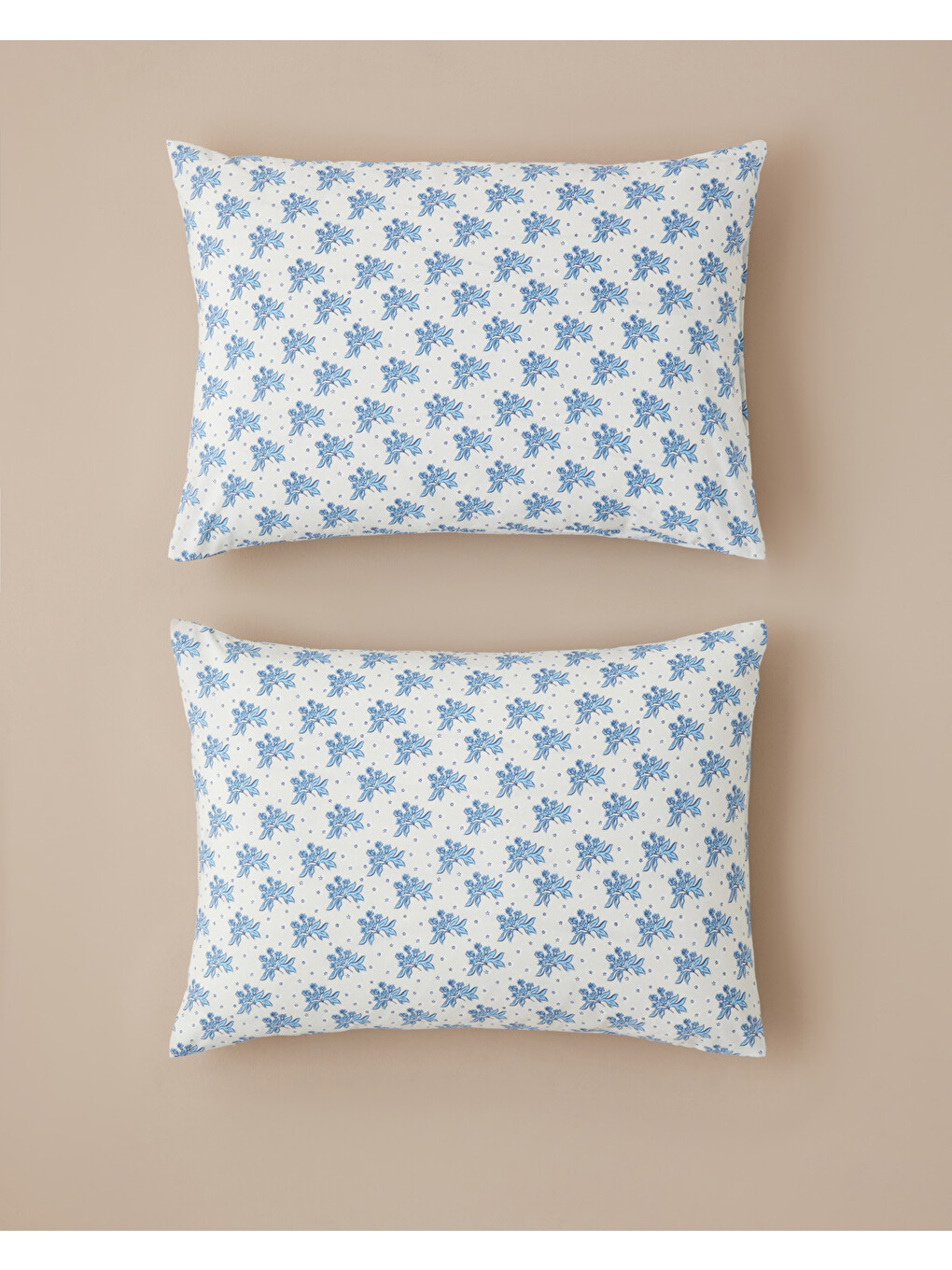 Blue Bouquet Kolay Ütülenir 2'li Yastık Kılıfı 50x70 cm Mavi - Bej