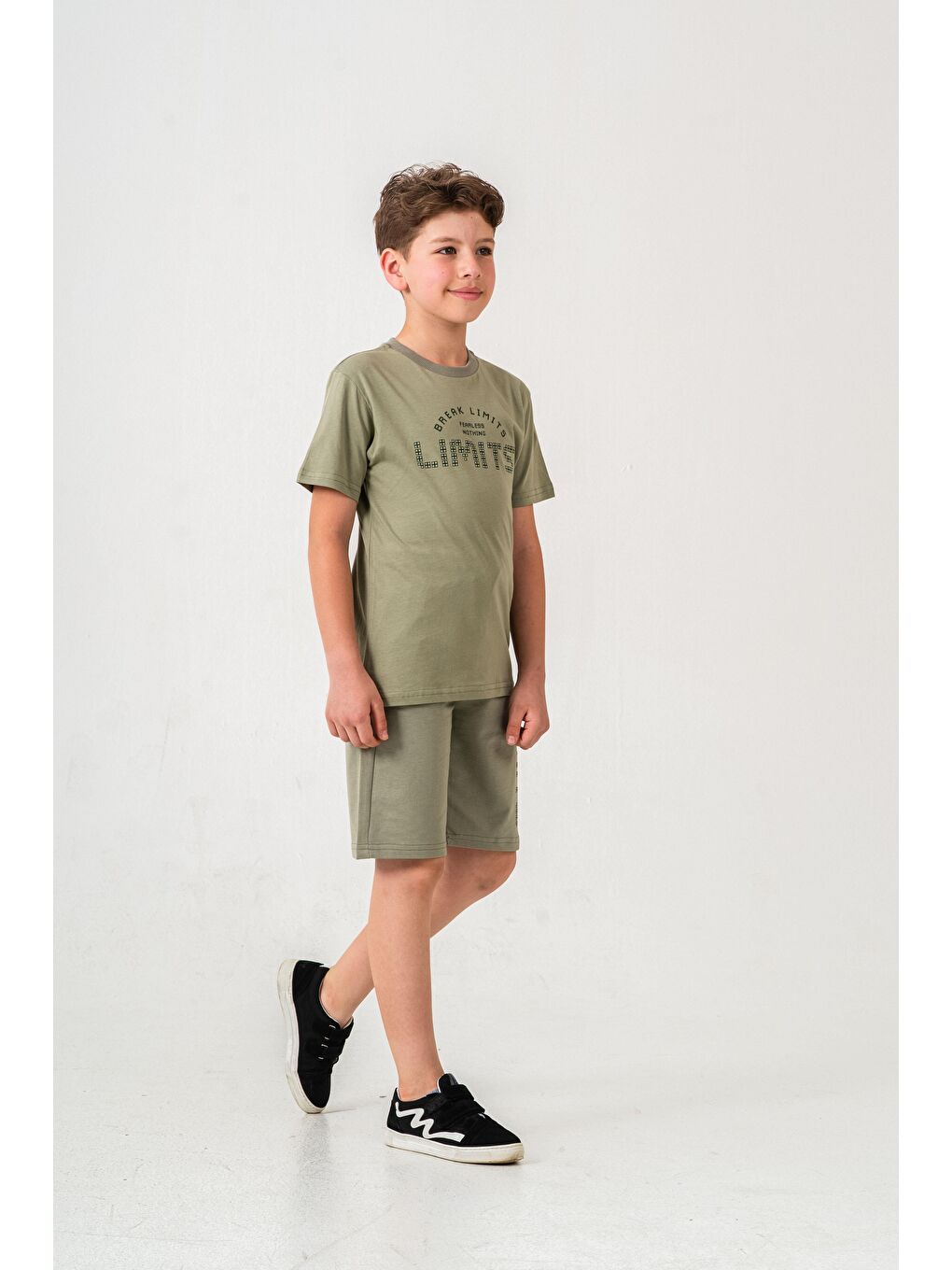 Yeşil Break Limits Fearless Nothing  Limits Baskılı Erkek Çocuk Şort - Tişört Takımı-3