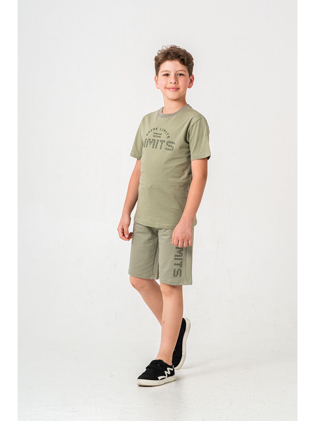 Yeşil Break Limits Fearless Nothing  Limits Baskılı Erkek Çocuk Şort - Tişört Takımı-4