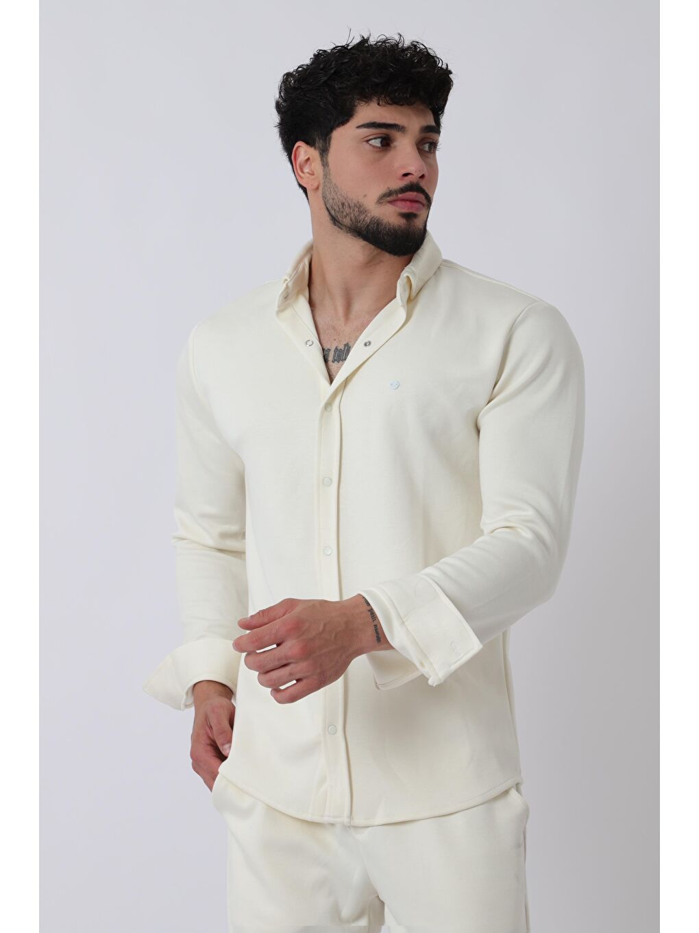 Beyaz Penye Çıtçıtlı Kışlık Joger Erkek Takım QM 2013 6362_72011-1