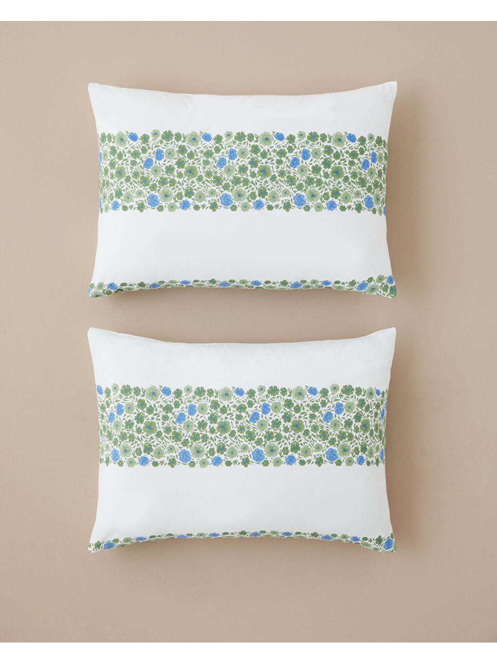 Forest Blossom Kolay Ütülenir 2'li Yastık Kılıfı 50x70 cm Mavi - Yeşil