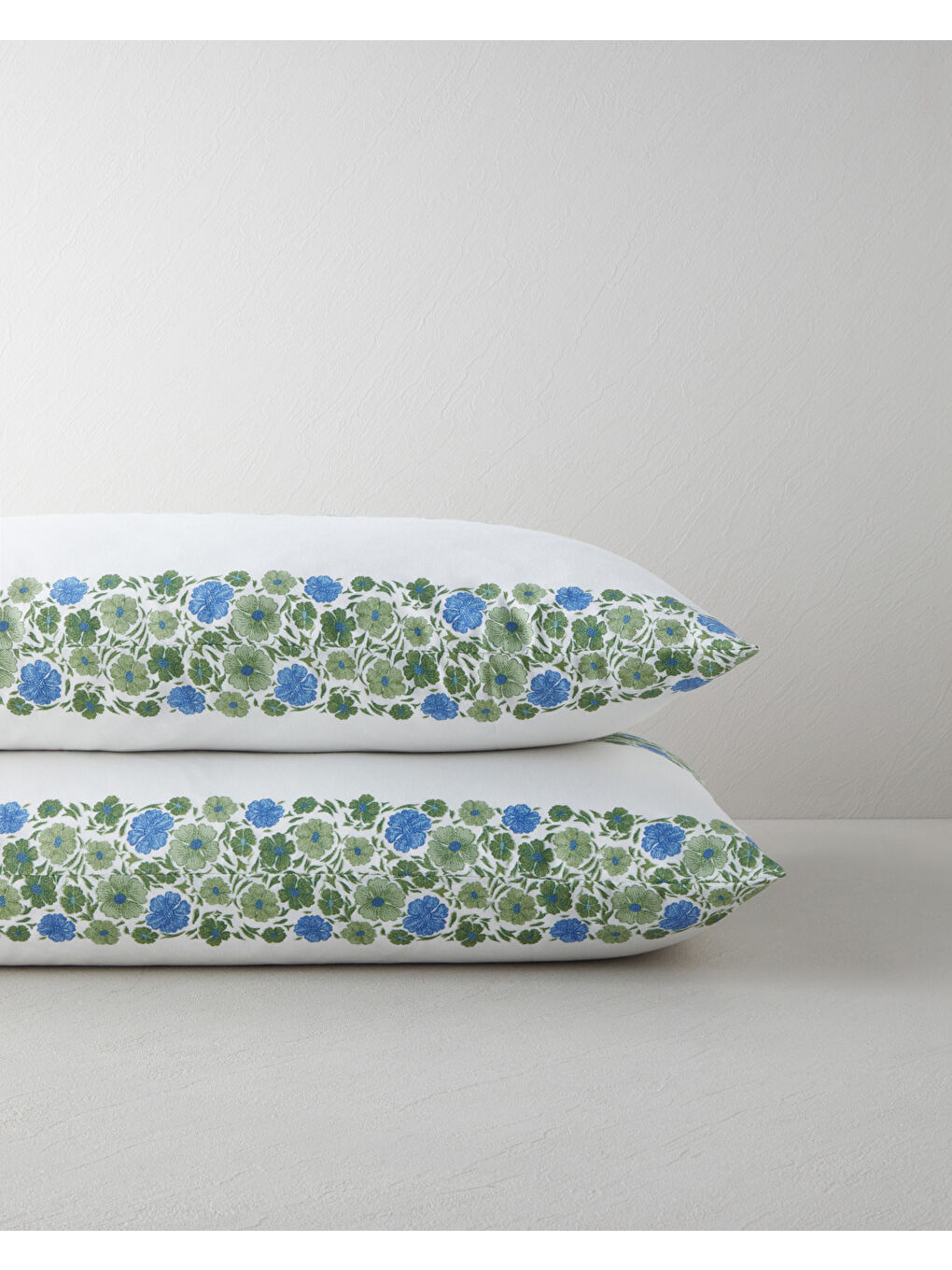 Forest Blossom Kolay Ütülenir 2'li Yastık Kılıfı 50x70 cm Mavi - Yeşil-1