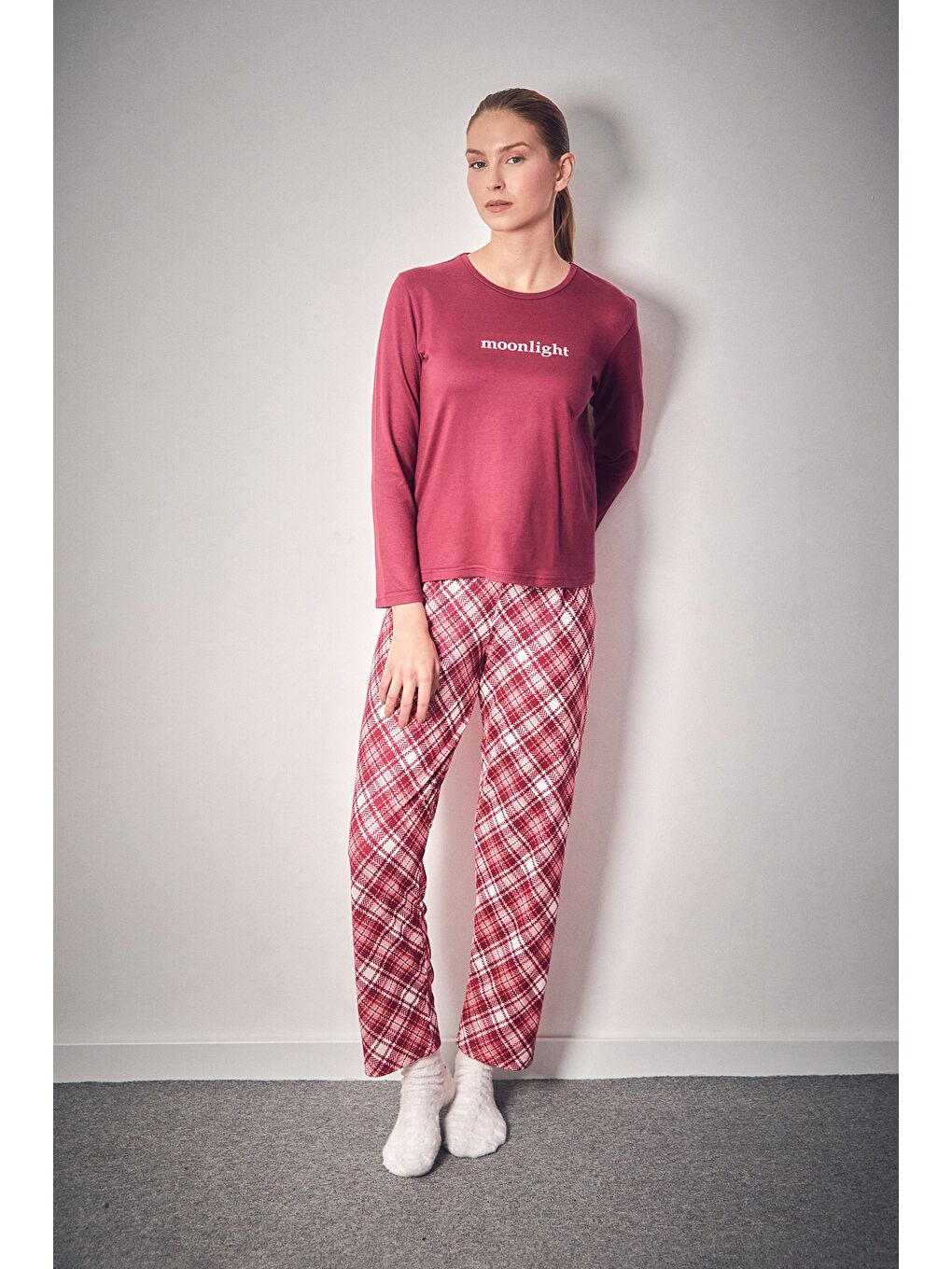 Mürdüm Moonlight Yazı Baskılı Bisiklet Yaka 2'li Pijama Takımı