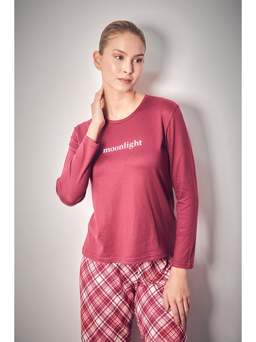 Mürdüm Moonlight Yazı Baskılı Bisiklet Yaka 2'li Pijama Takımı-1