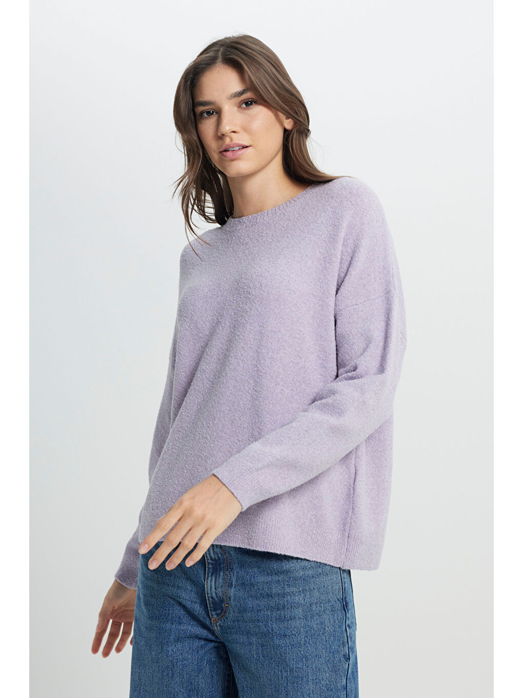 Gri Regular Fit Normal Kesim Lila Triko Kazak