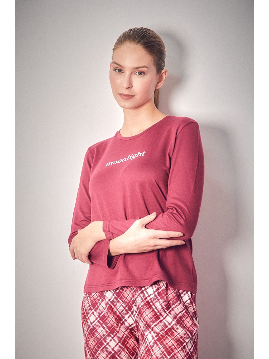 Mürdüm Moonlight Yazı Baskılı Bisiklet Yaka 2'li Pijama Takımı-2