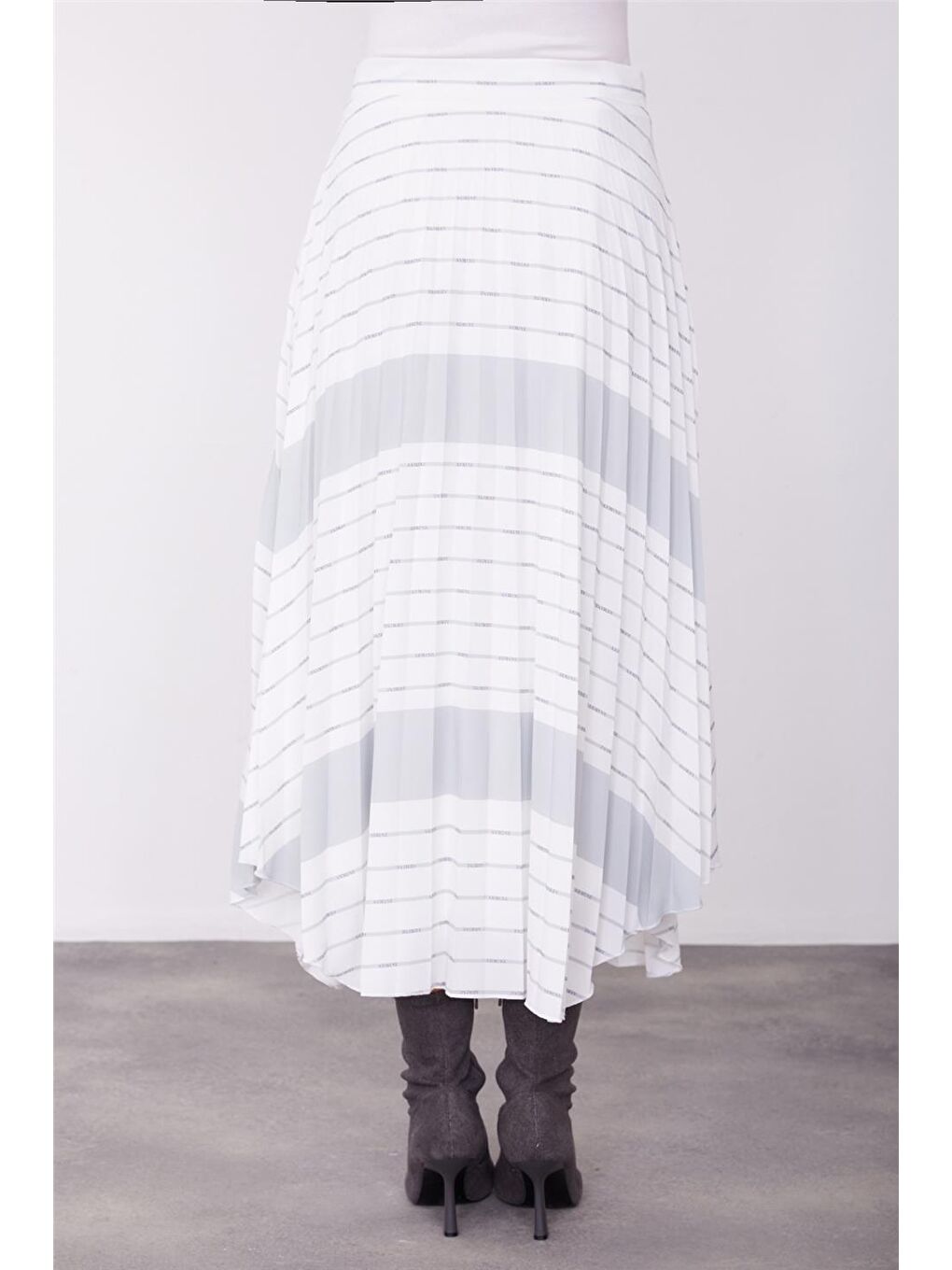 Beyaz Baskılı Plisoley Etek 23K1508-4