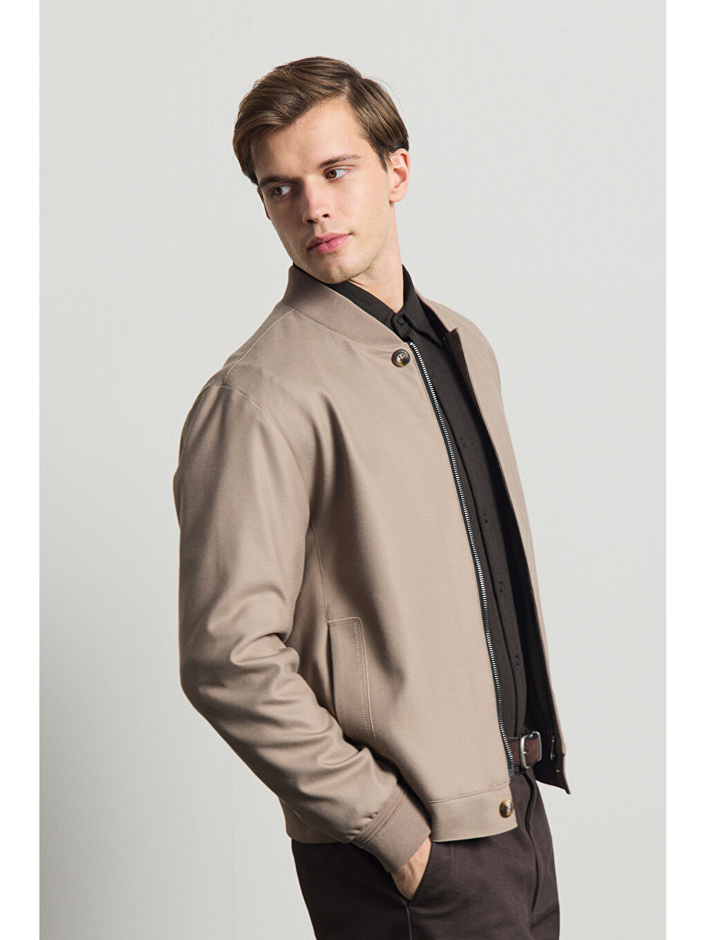 Erkek Poliviskon Özel Kumaş Ceket Bej-2