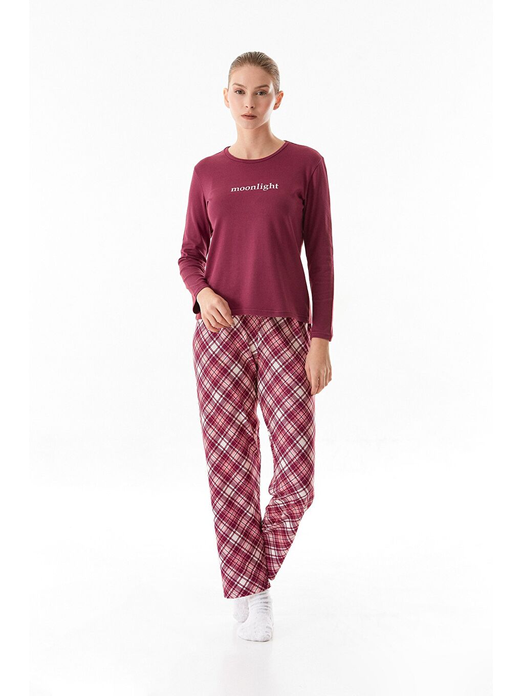 Mürdüm Moonlight Yazı Baskılı Bisiklet Yaka 2'li Pijama Takımı-3