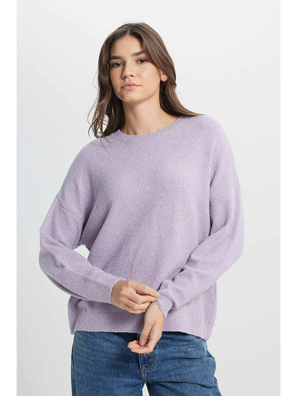 Gri Regular Fit Normal Kesim Lila Triko Kazak-1