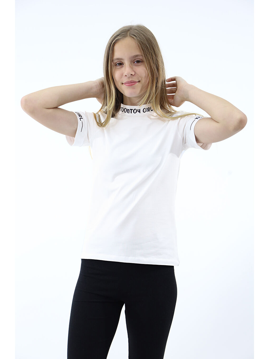 Ekru Kız Çocuk Baskılı Okul Tişört