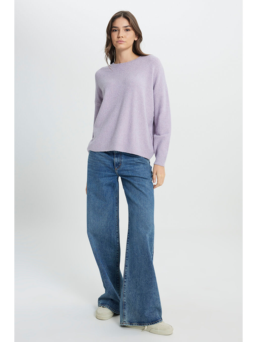 Gri Regular Fit Normal Kesim Lila Triko Kazak-2