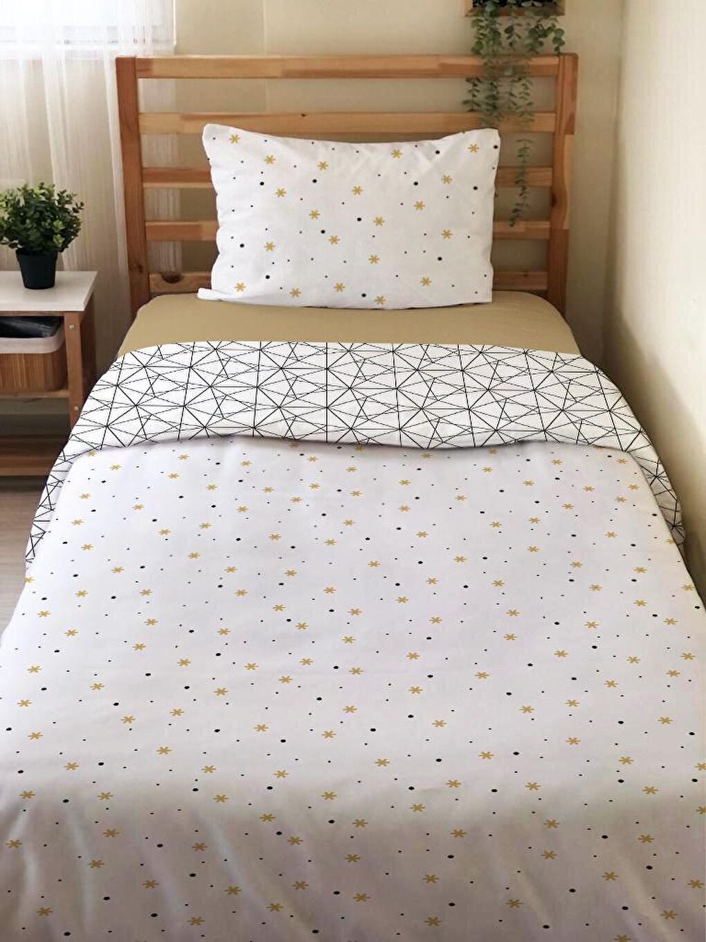 Karışık Çift Taraflı Modern Desenli Çarşafsız Takım Tek Kişilik Nevresim Takımı 160x220 Cm