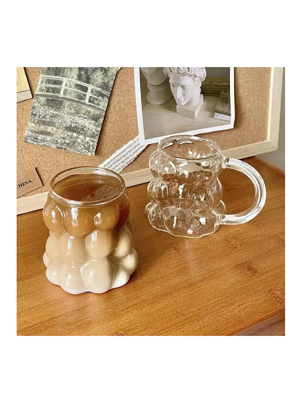 Renksiz 350 ml Üzüm Tasarımlı Borosilikat Cam Kupa Bardağı 4 Adet - 2430-5