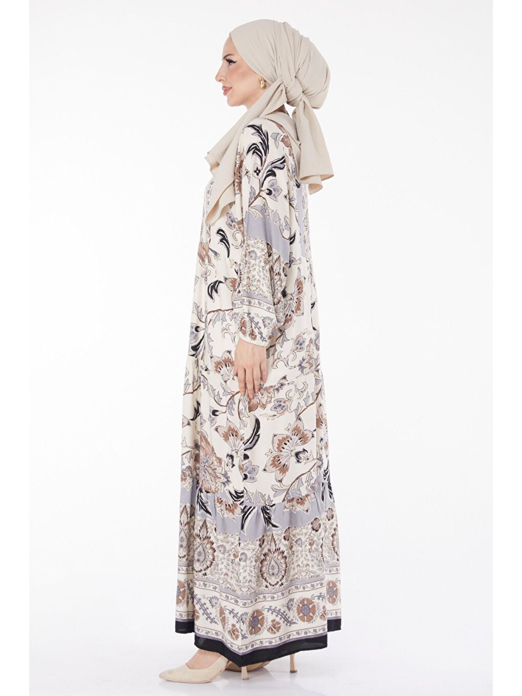 Hakim Yaka Kadın Siyah Desenli Elbise - 25829-3