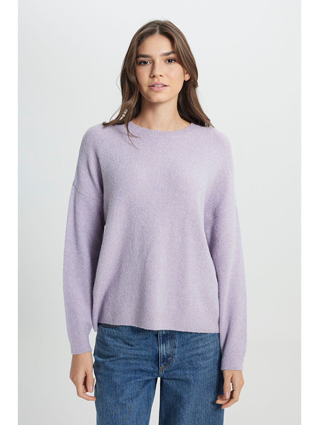 Gri Regular Fit Normal Kesim Lila Triko Kazak-3