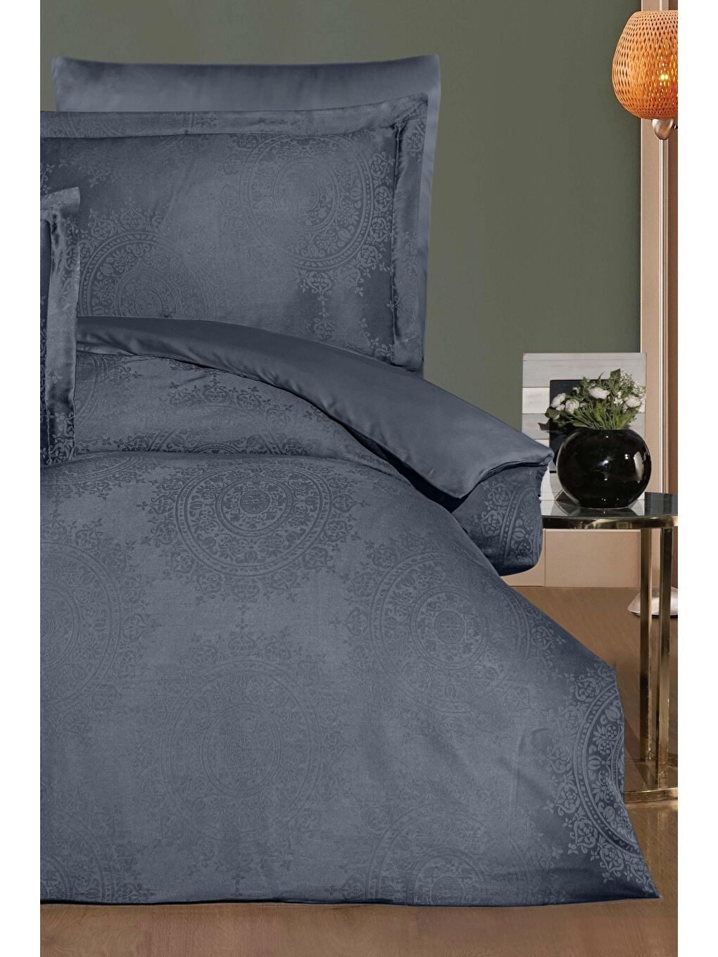 Lyocell Jakar Nevresim Takımı Çift Kişilik Nothingham Antrasit