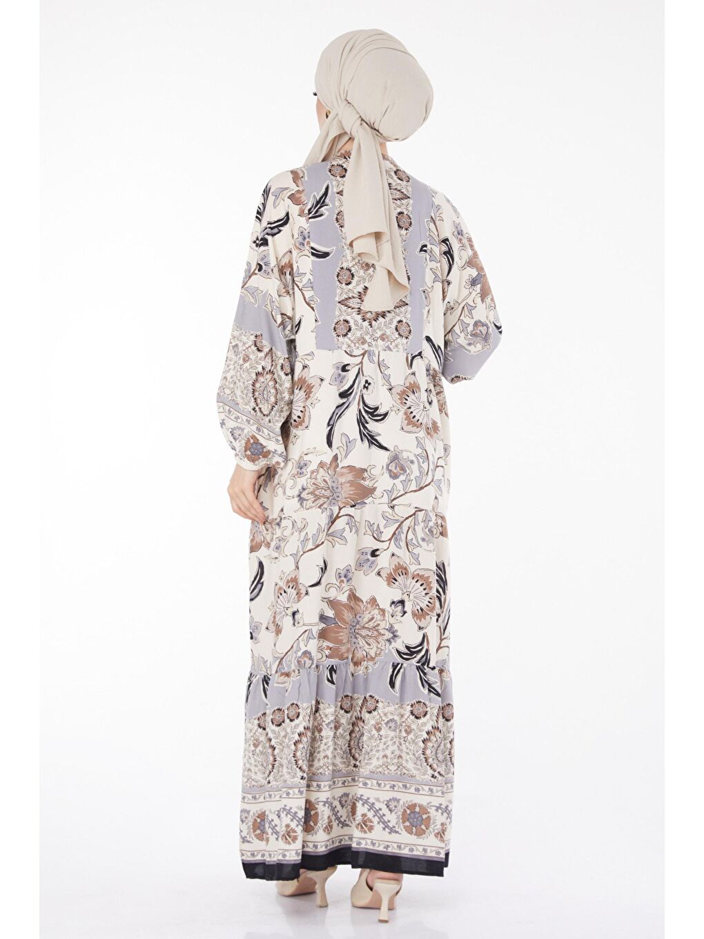 Hakim Yaka Kadın Siyah Desenli Elbise - 25829-4