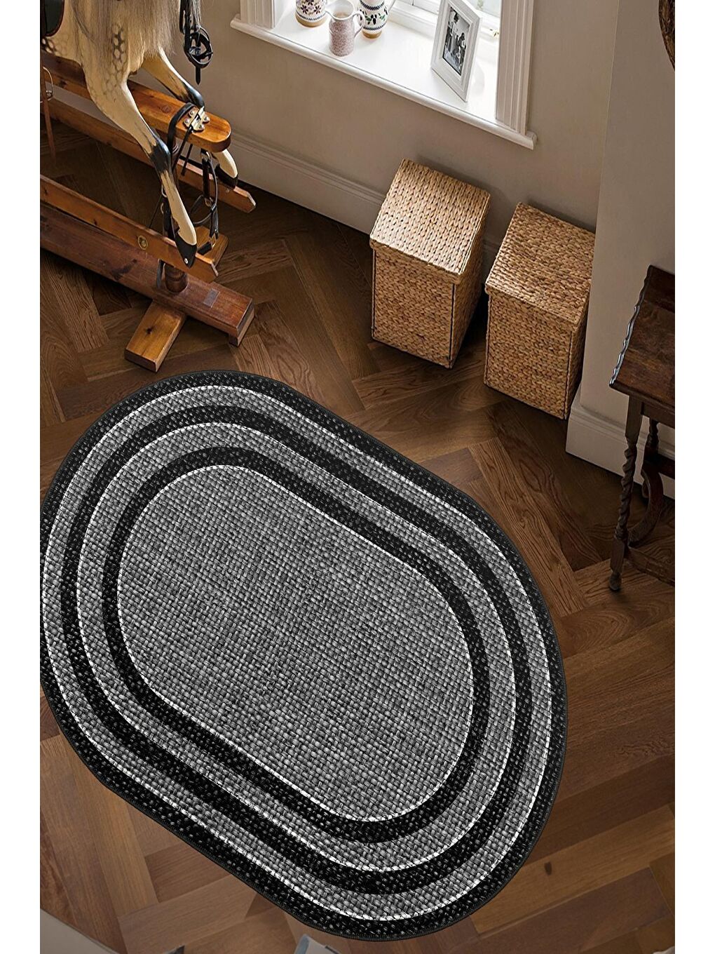 Gri Premium Kalite, Pamuk ve Kaydırmaz Taban, Yıkanabilir, Modern Halı  80 x 150 cm-1