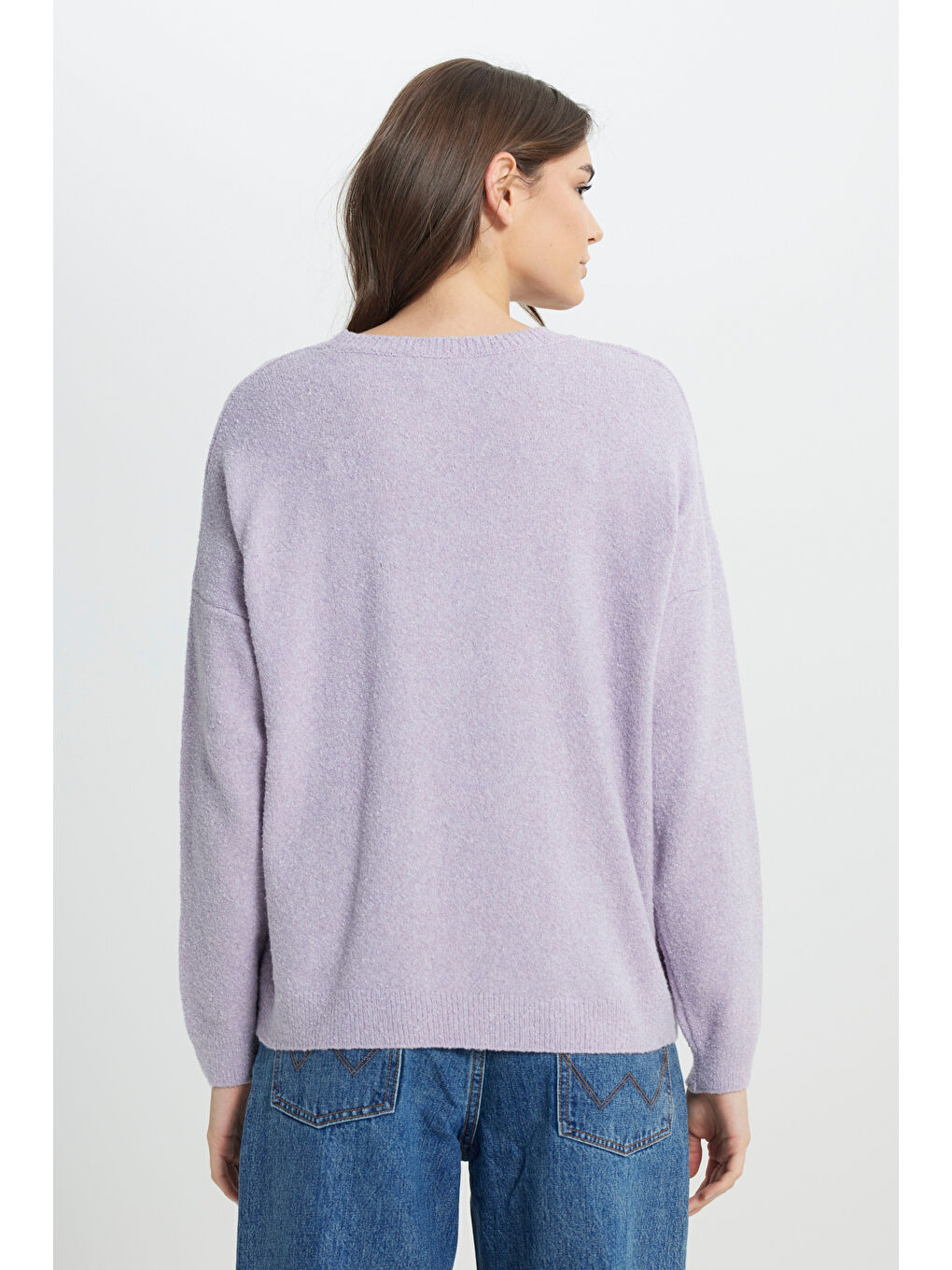 Gri Regular Fit Normal Kesim Lila Triko Kazak-4