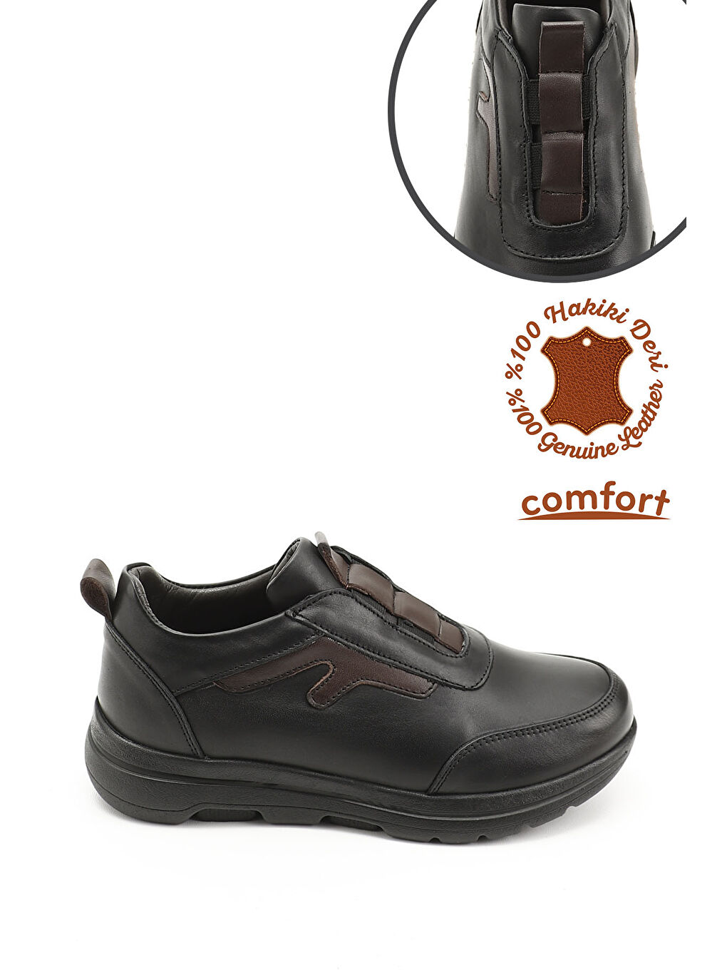 Mor Kadın ZÜMRÜT-SİYAH Dilden Lastikli Hakiki Deri Comfort Ayakkabı-1