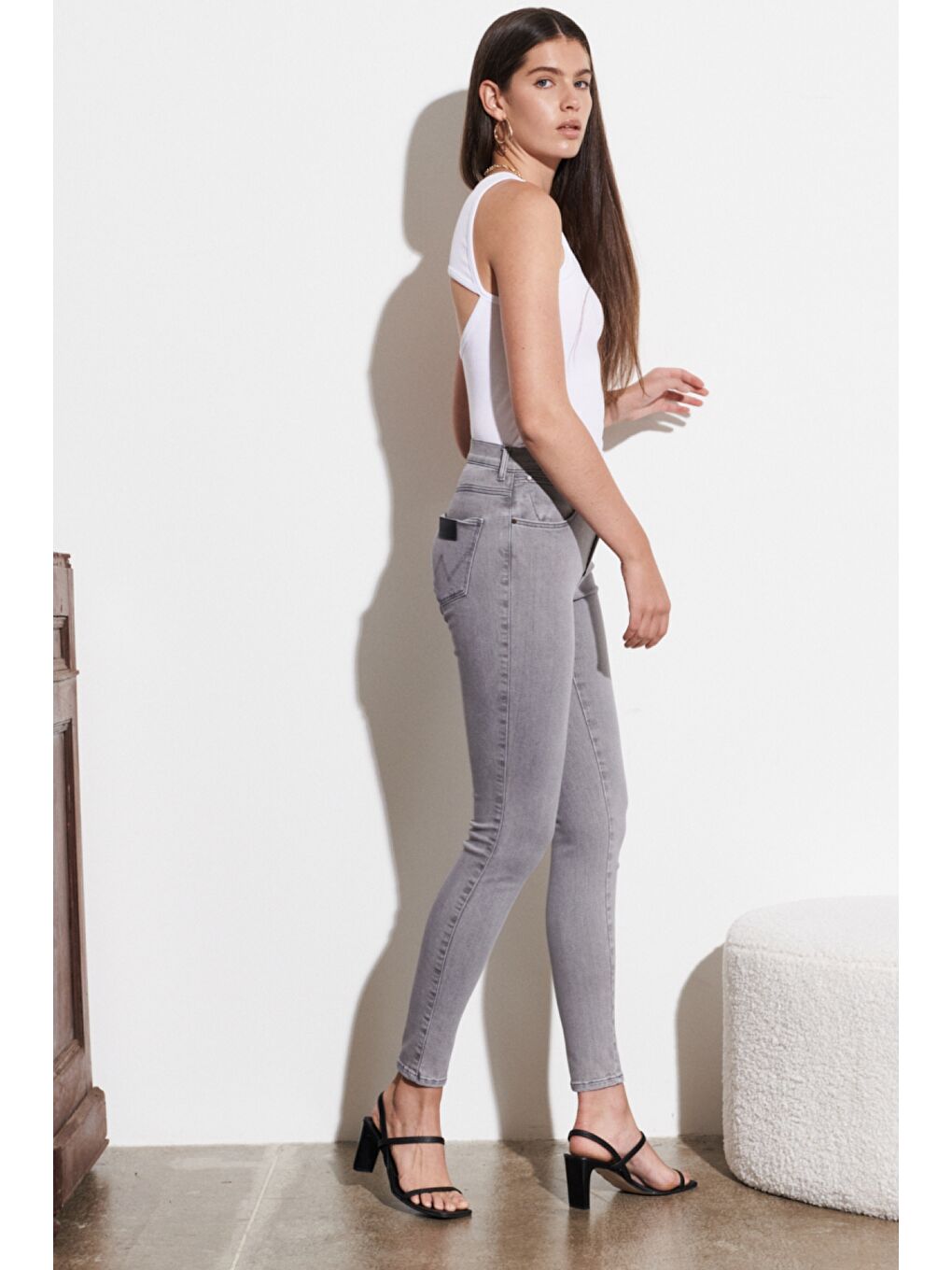 Gri Skinny Fit Dar Kesim Yüksek Bel Esnek Jean Jean Pantolon-1