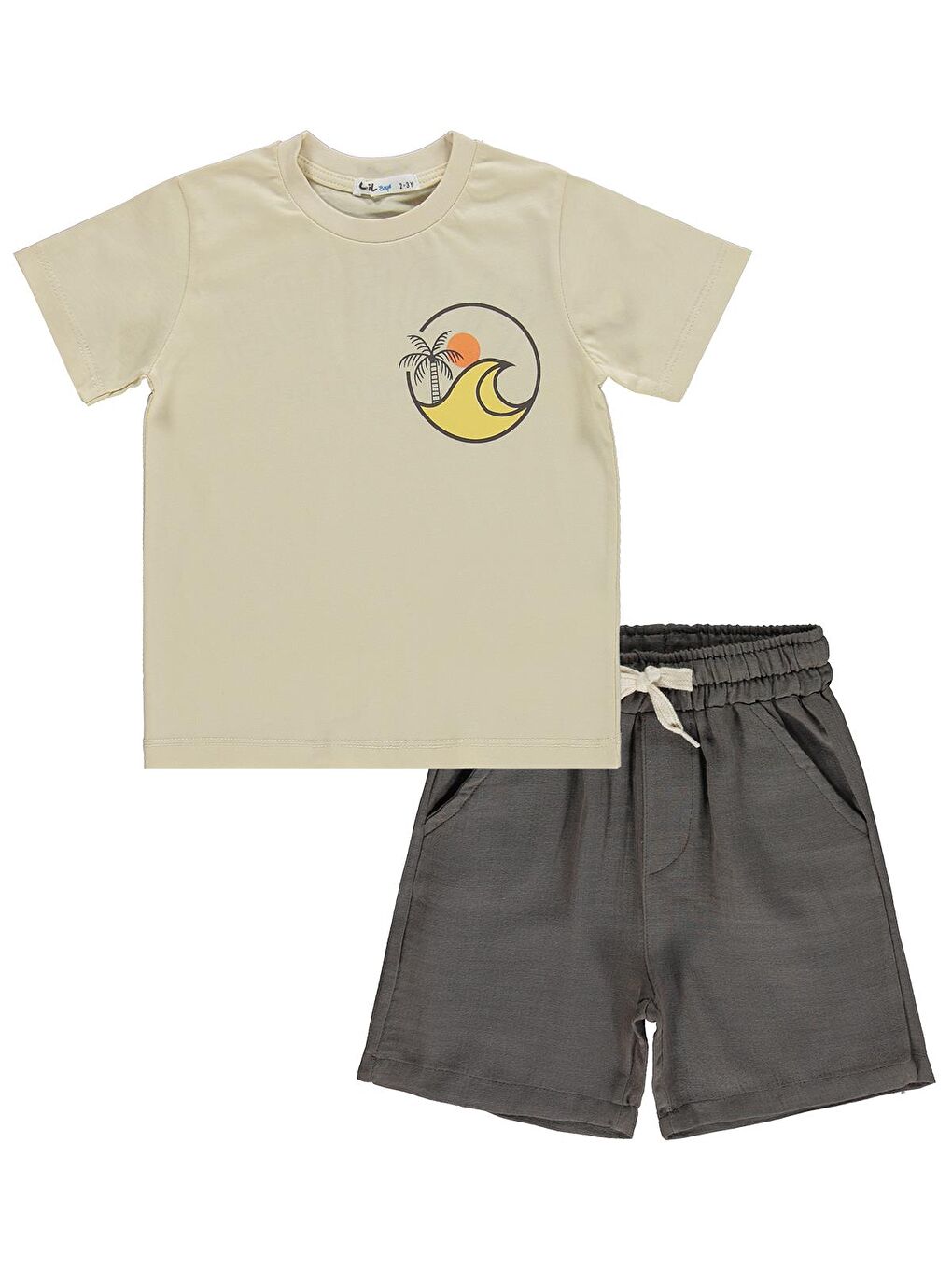 Boys Kum Dalgası Baskılı 2-5 Yaş Takım - Kahverengi-2