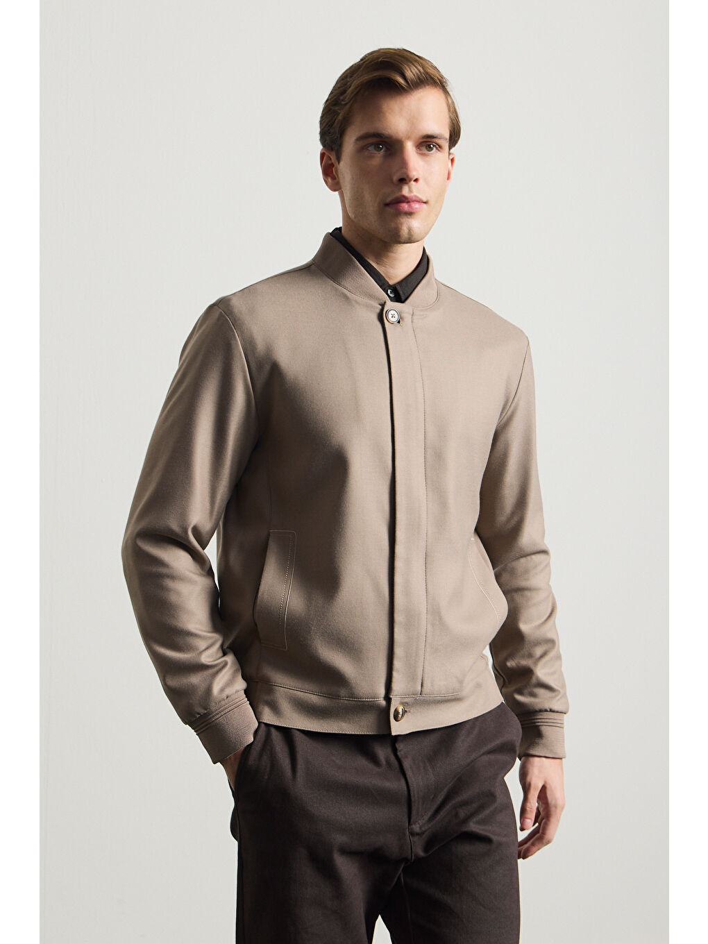 Erkek Poliviskon Özel Kumaş Ceket Bej-7