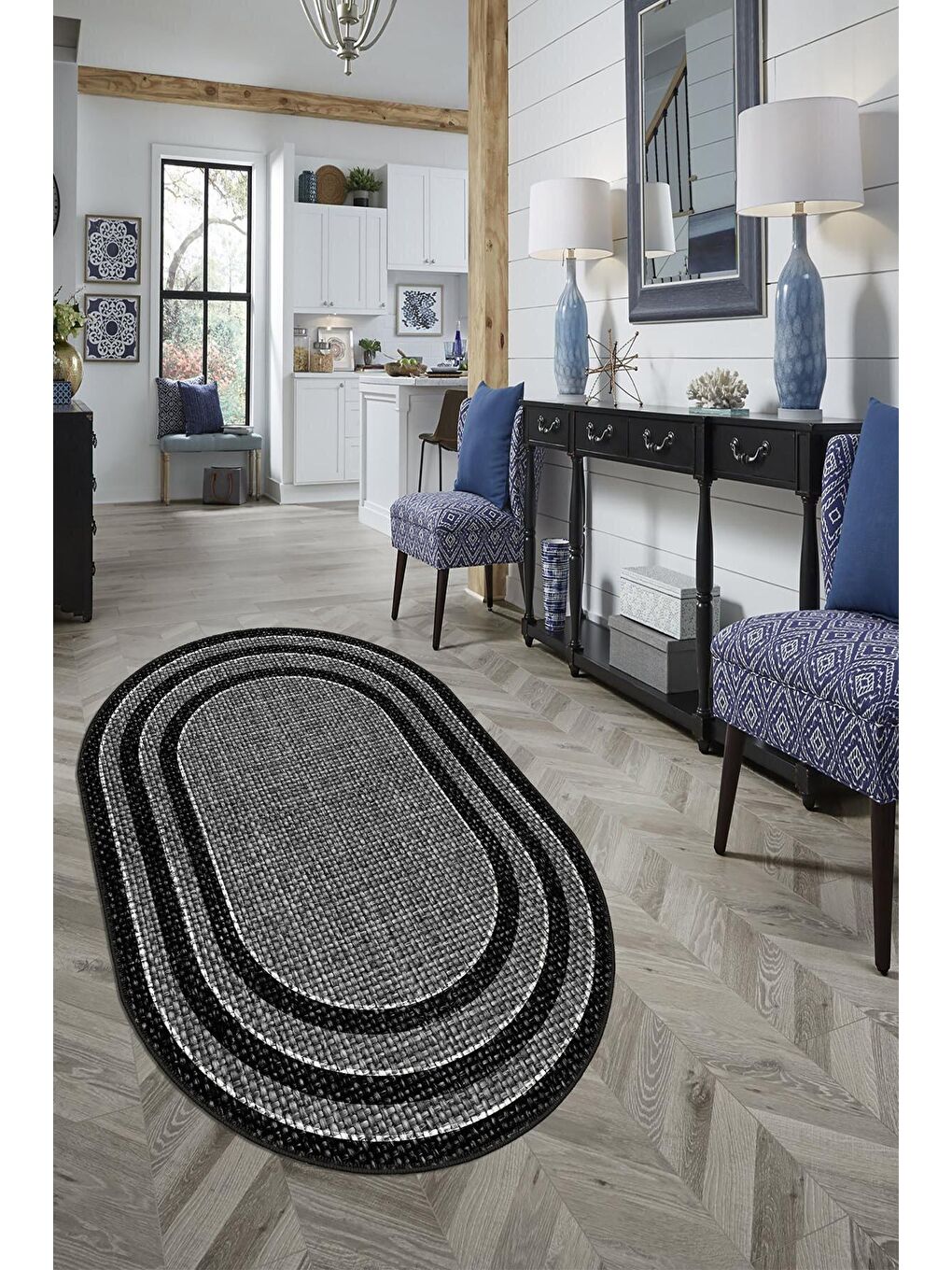 Gri Premium Kalite, Pamuk ve Kaydırmaz Taban, Yıkanabilir, Modern Halı  80 x 150 cm-2