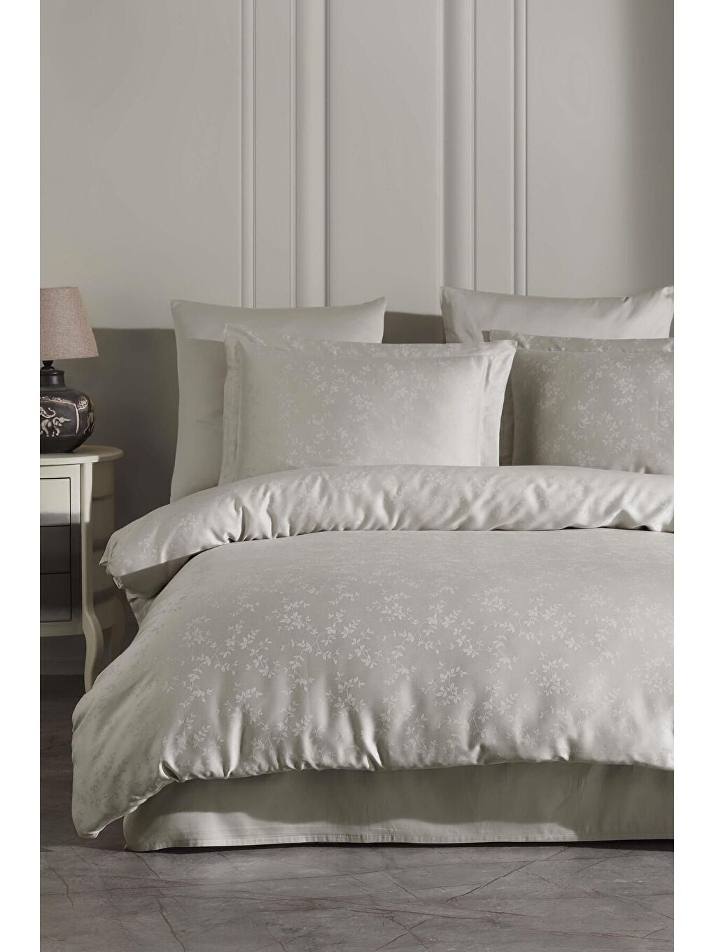 Bej Lyocell Jakar Nevresim Takımı Çift Kişilik Eva Taş