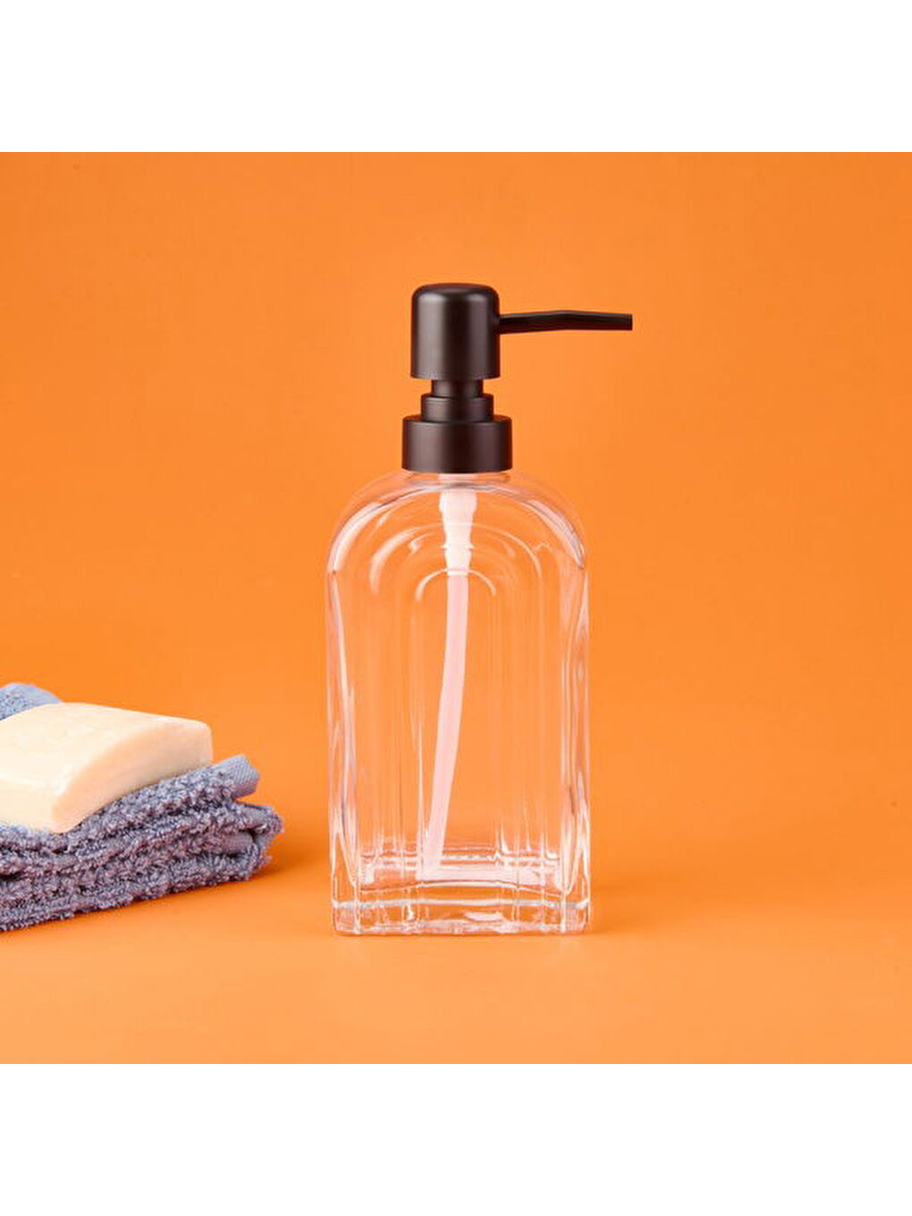 Renksiz Cam Sıvı Sabunluk - Şeffaf / Siyah - 20x8 cm-2