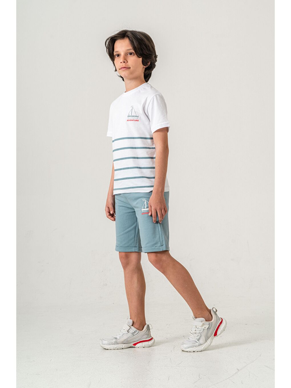Mavi Adventure Baskılı  Erkek Çocuk Şort - Tişört Takımı-2