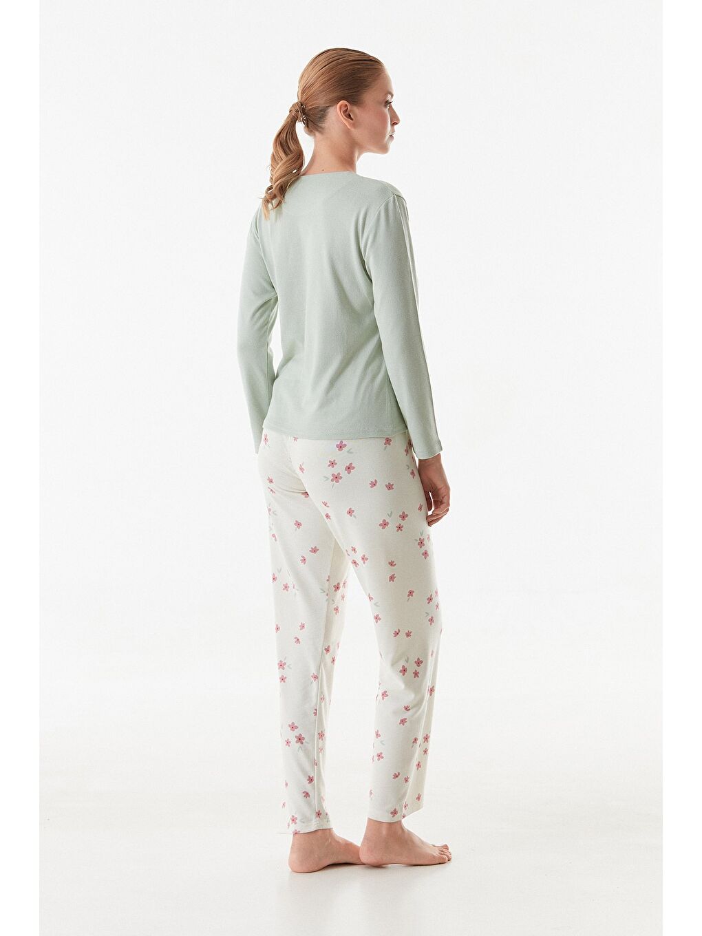 Turkuaz Yazı Baskılı Bisiklet Yaka 2'li Pijama Takımı-3