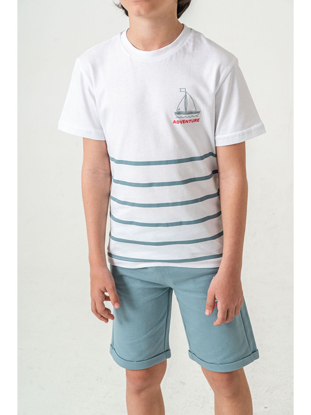 Mavi Adventure Baskılı  Erkek Çocuk Şort - Tişört Takımı-4