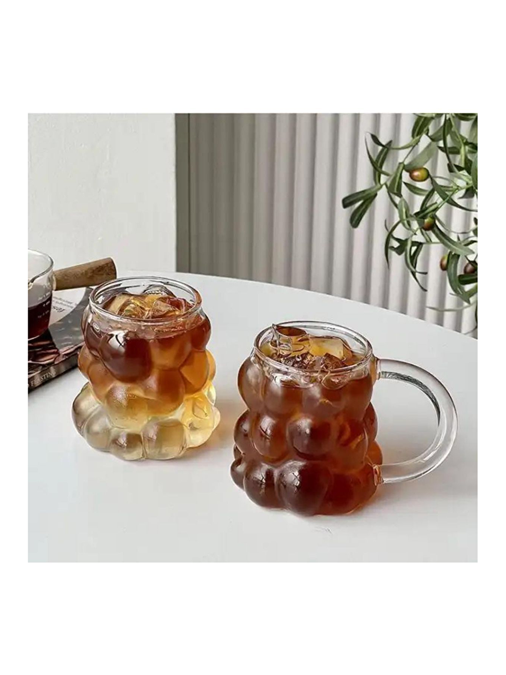 Renksiz 350 ml Üzüm Tasarımlı Borosilikat Cam Kupa Bardağı 4 Adet - 2430-6