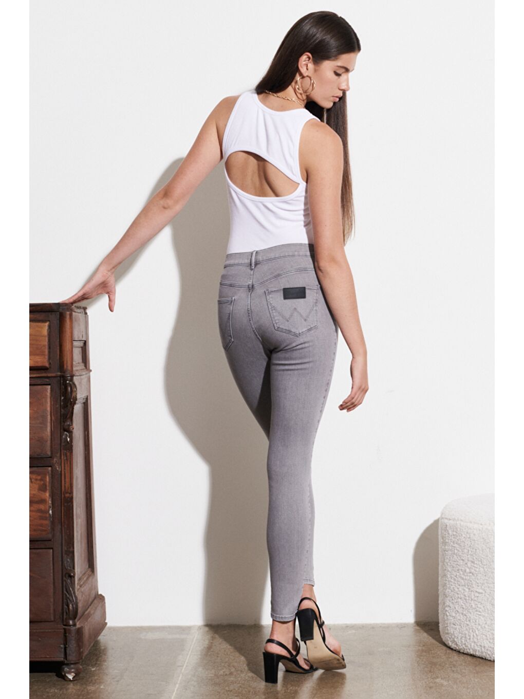 Gri Skinny Fit Dar Kesim Yüksek Bel Esnek Jean Jean Pantolon-4