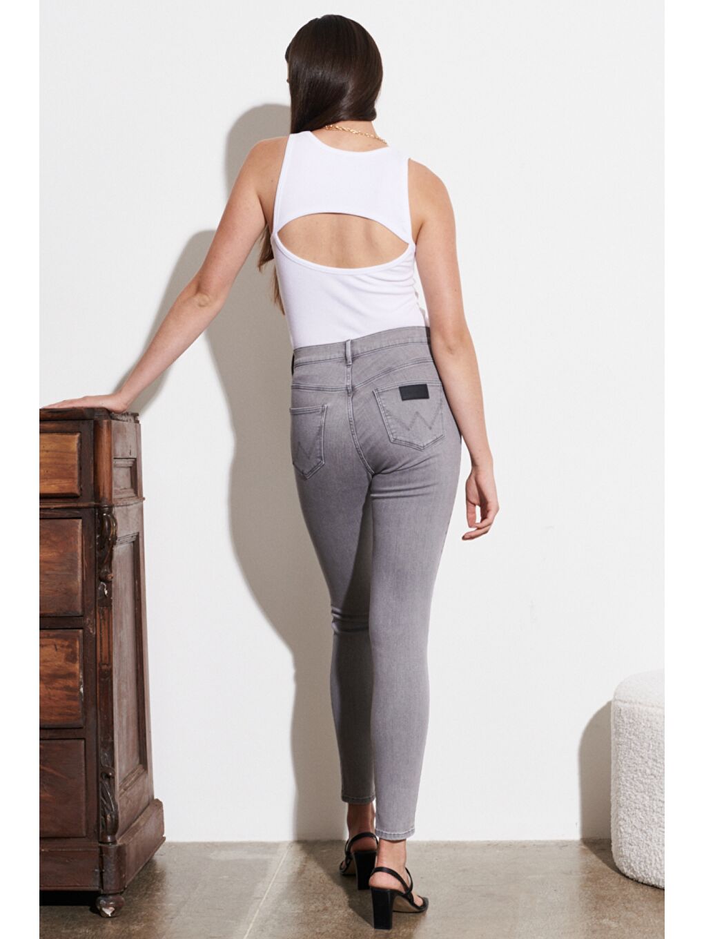 Gri Skinny Fit Dar Kesim Yüksek Bel Esnek Jean Jean Pantolon-5