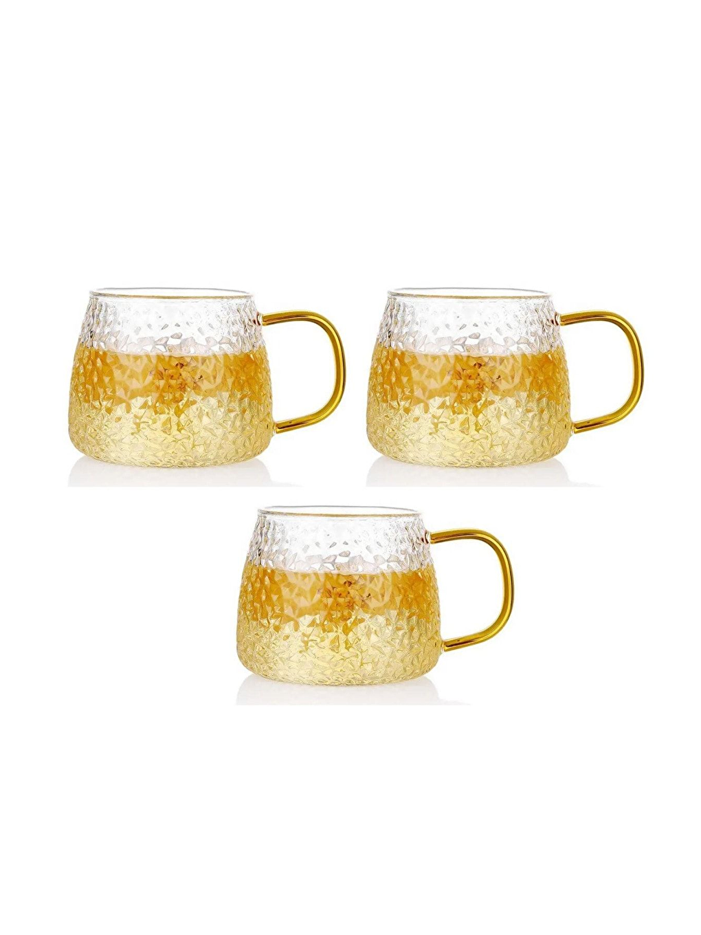 Renksiz Sarı Kulplu 350 ml Cam Fincan 3 Adet-1