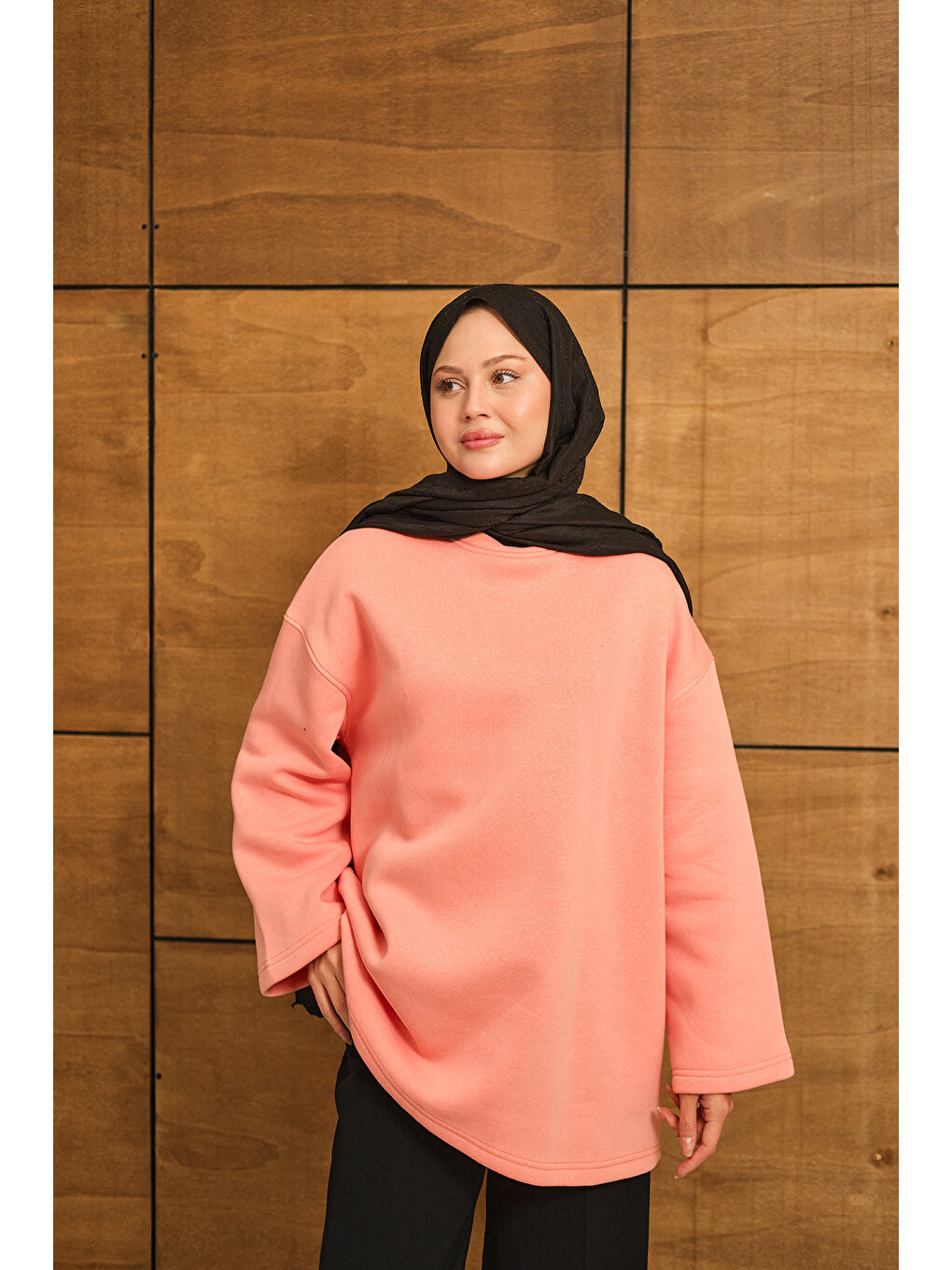 Pembe Kadın Bisiklet Yaka Sweat Somon-1