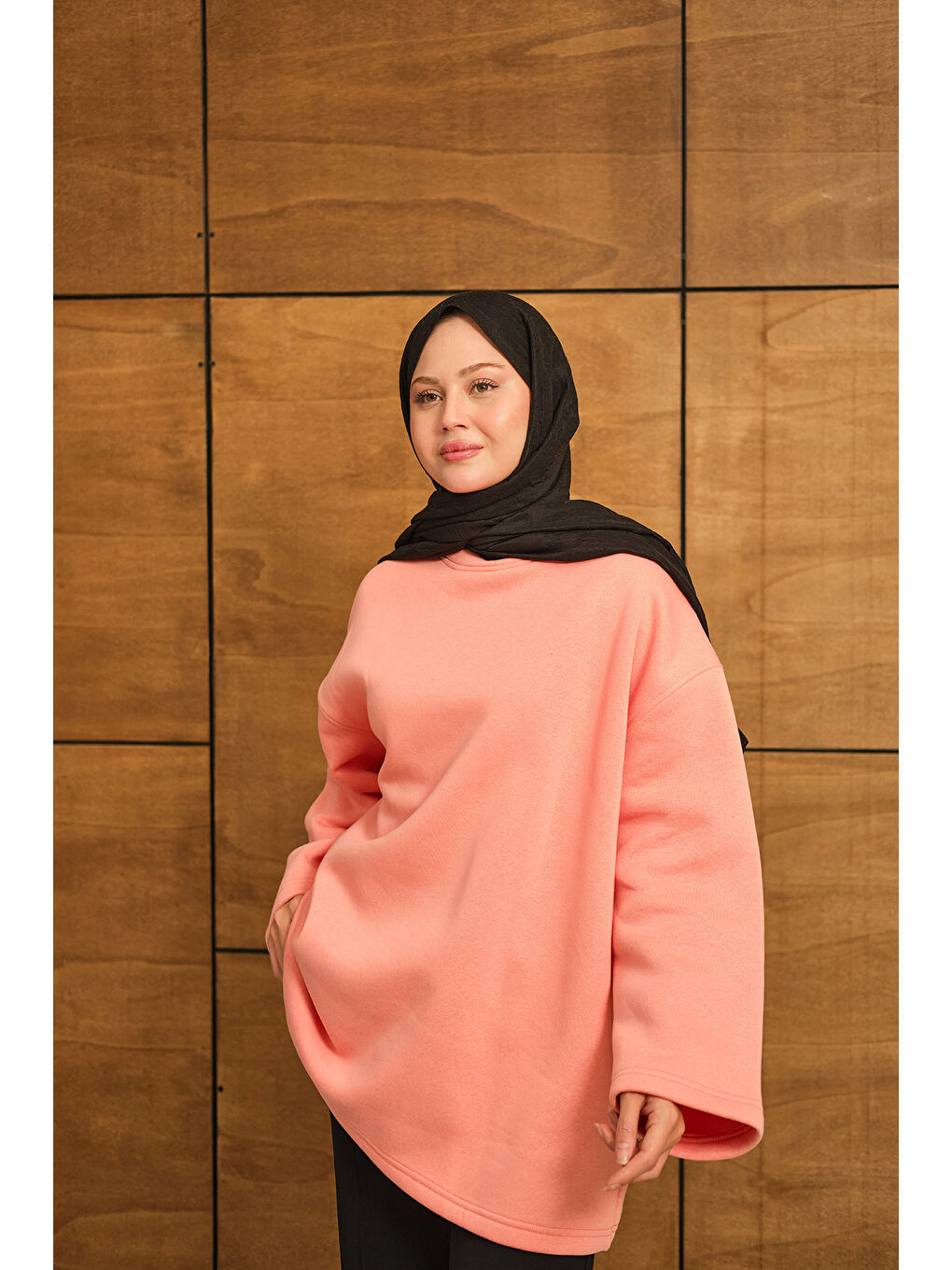 Pembe Kadın Bisiklet Yaka Sweat Somon-2