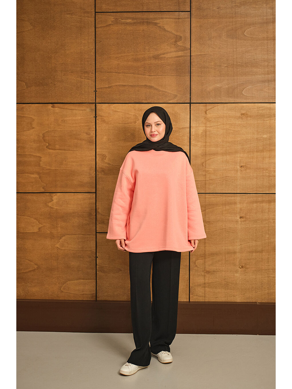 Pembe Kadın Bisiklet Yaka Sweat Somon-3