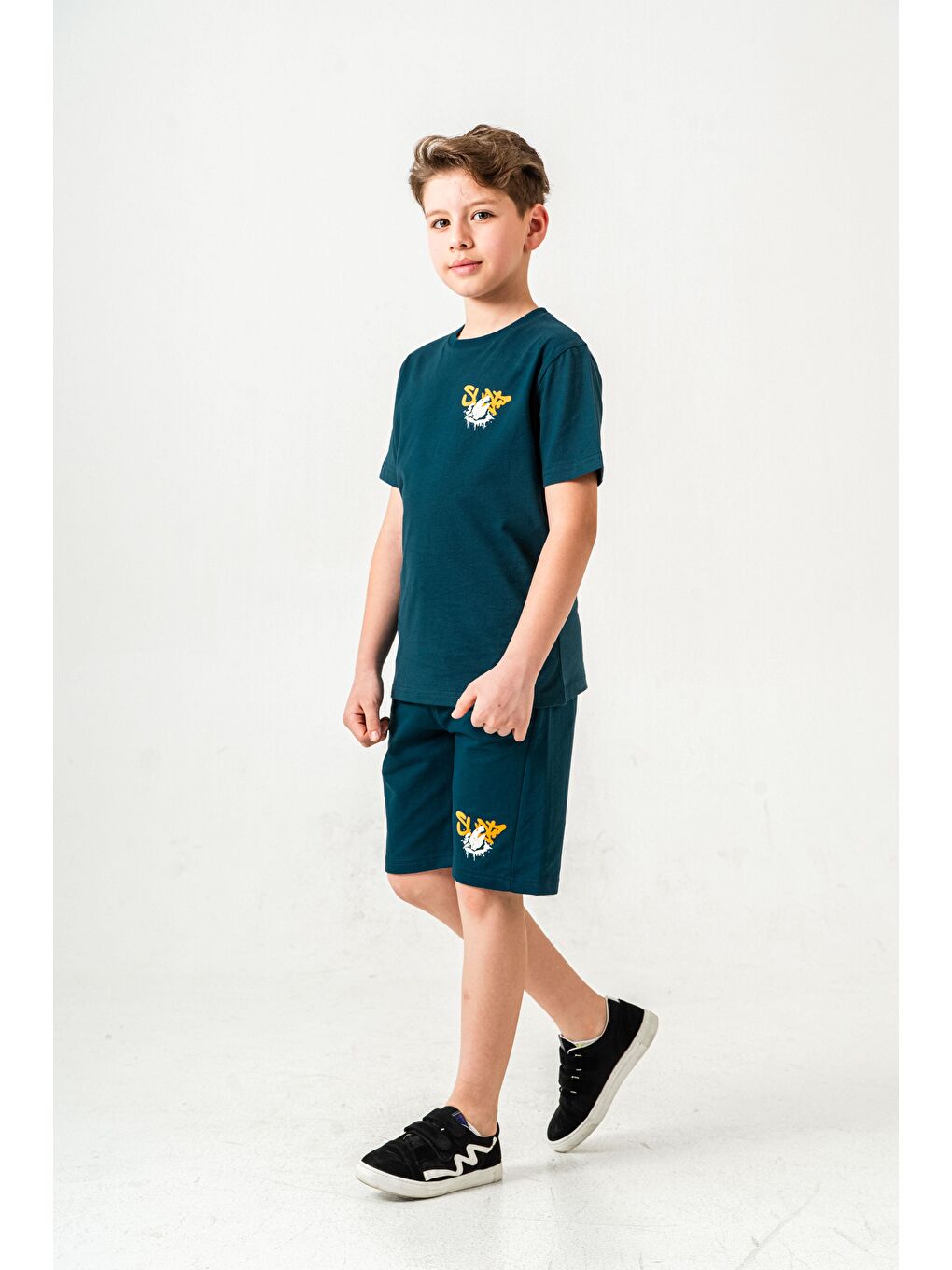 Yeşil Ust On Ve Arka Baskılı Erkek Çocuk Şort - Tişört Takımı-2