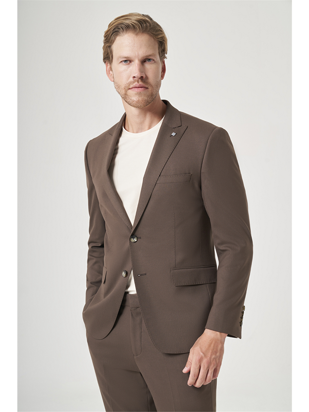 Kahverengi Kırlangıç Yaka 6 Drop Slim Fit Tam Astar Esnek Takım Elbise 1001260148-1