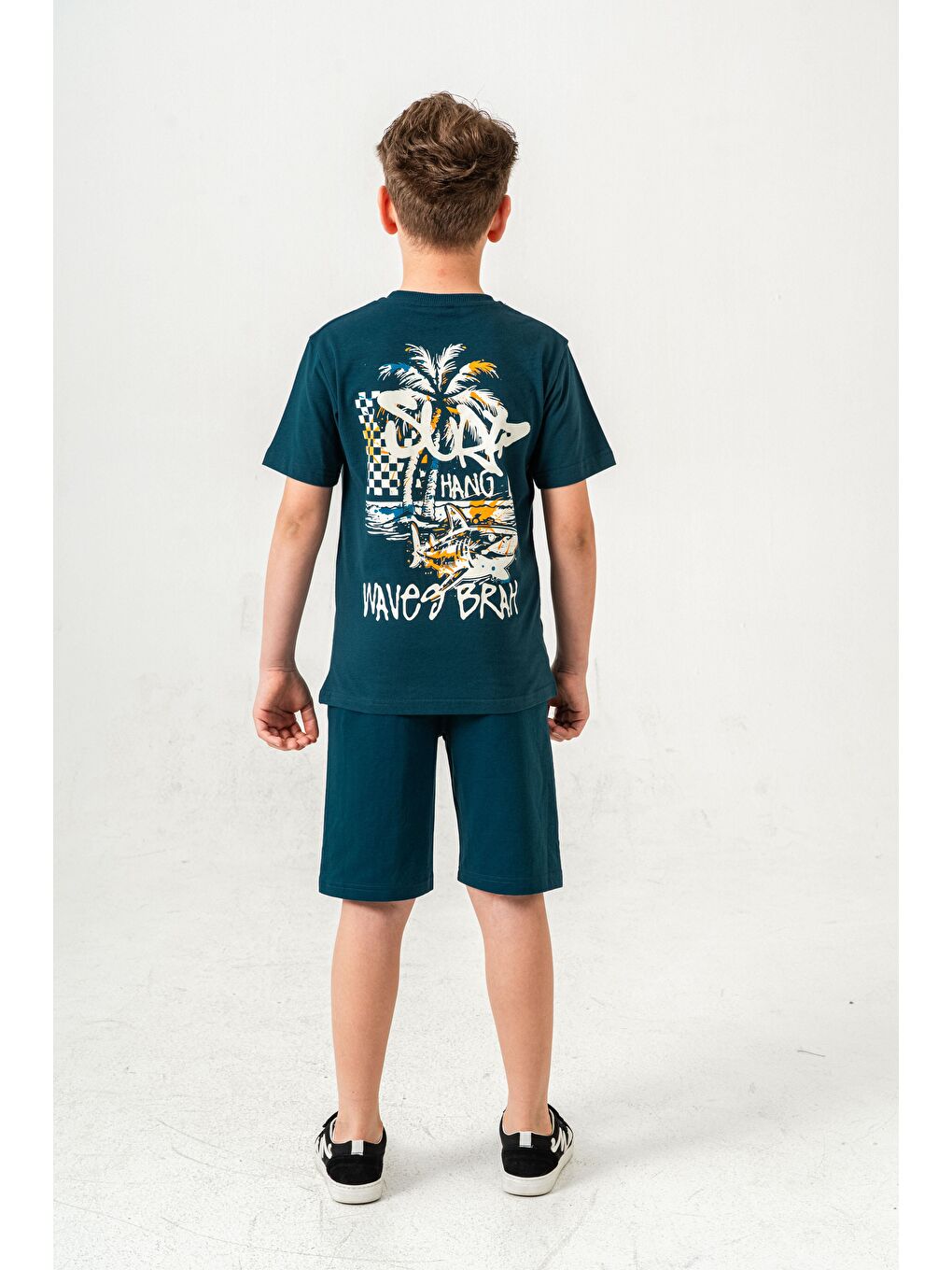 Yeşil Ust On Ve Arka Baskılı Erkek Çocuk Şort - Tişört Takımı-5
