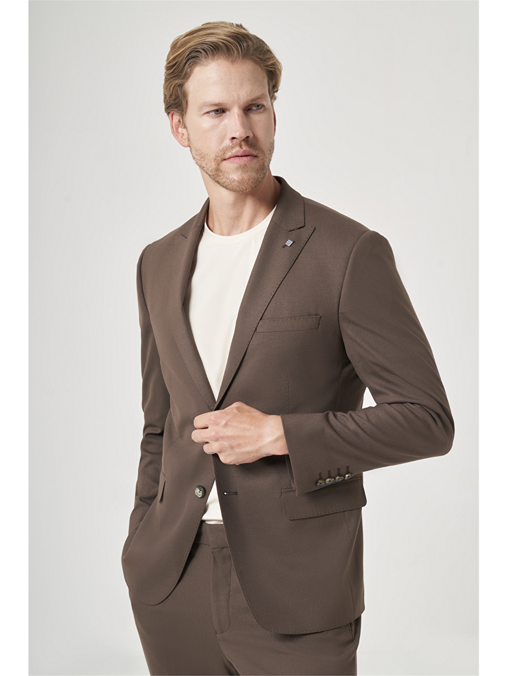 Kahverengi Kırlangıç Yaka 6 Drop Slim Fit Tam Astar Esnek Takım Elbise 1001260148-2
