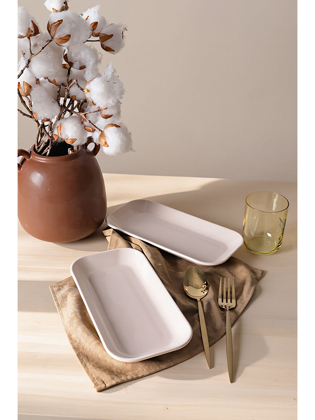 Ekru Krem Pergamon Kayık Tabak 26 Cm 2 Adet